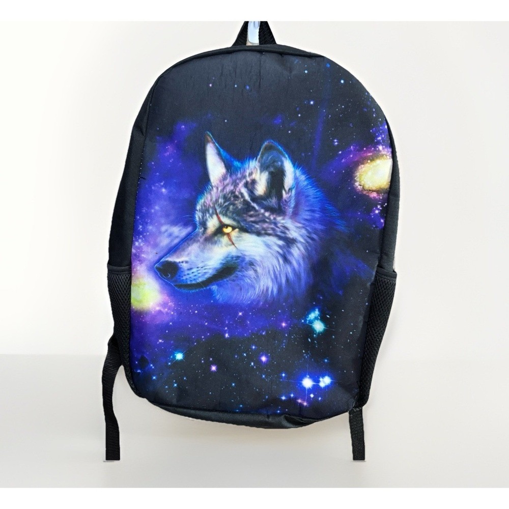 Unbranded Galaxy Wolf Backpack Unisex Medium Black Excellent Cosmic Space Bag